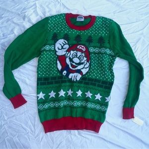 Nintendo Mario Christmas Wreath Sweater Boys Size XL NWT